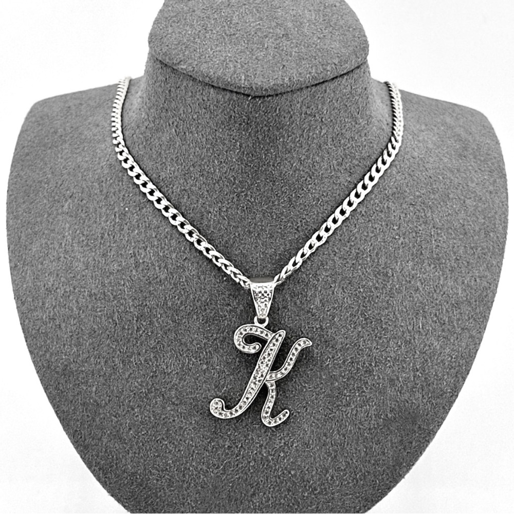925 Solid Sterling Silver "K" Letter Necklace